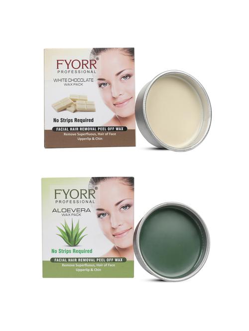 fyorr facial katori peel-off wax combo of 2 aloevera & white chocolate - 80gm each - 17395823 - Very Small Image - 1