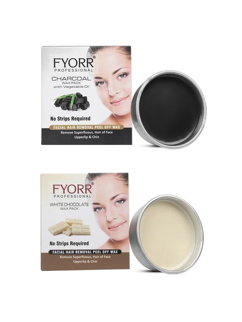 fyorr facial katori peel-off wax combo of 2 white chocolate & charcoal - 80gm each - 17395824 - Very Small Image - 1