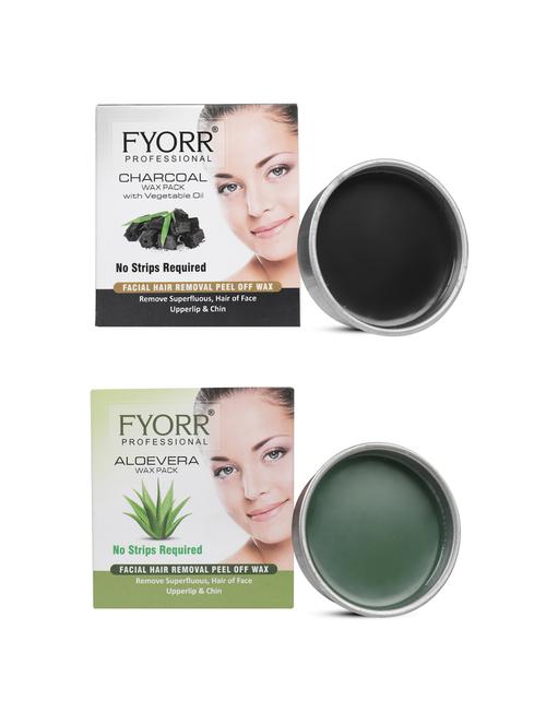 fyorr facial katori peel-off wax combo of 2 aloe vera & charcoal - 80gm each - 17395825 - Very Small Image - 1