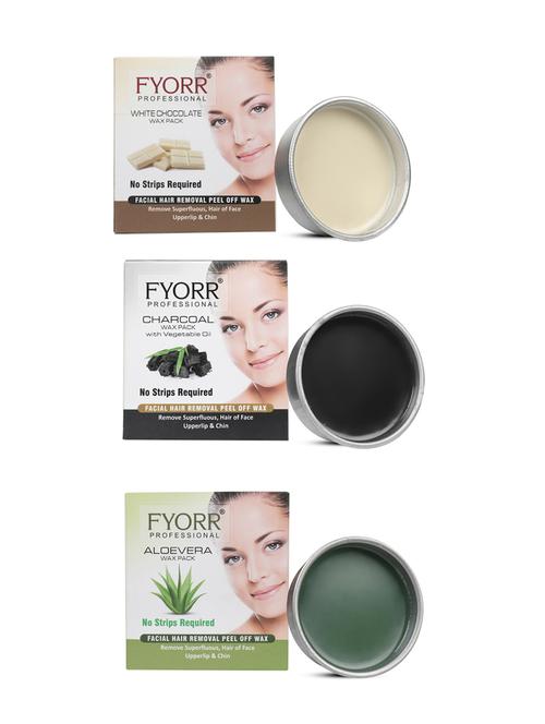 fyorr facial katori peel-off wax combo of 3 white chocolate, aloe vera & charcoal - 80gm each - 17395827 - Very Small Image - 1