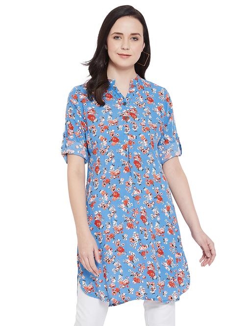 mandarin neck floral tunic - 17396559 - Very Small Image - 1