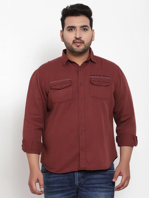 plus maroon solid casual shirt - 17396726 - Very Small Image - 1