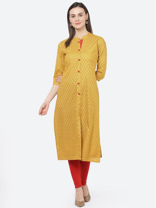 gold print straight kurta - 17396958 - Very Small Image - 1