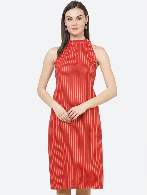 halter neck striped straight kurta - 17396964 - Very Small Image - 1