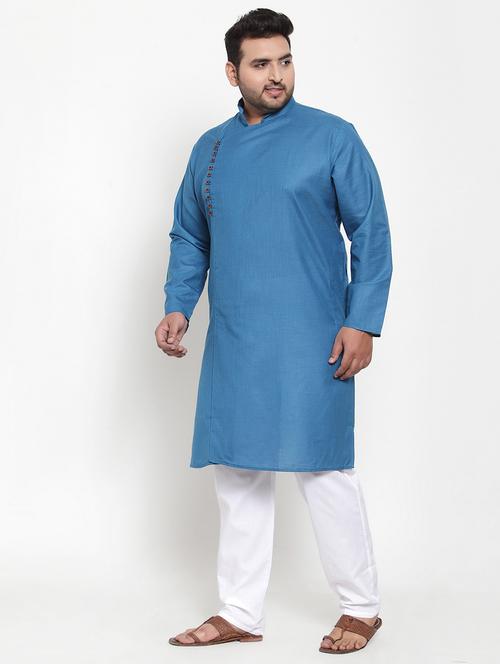 plus size blue solid kurta pyjama set - 17397686 - Very Small Image - 1