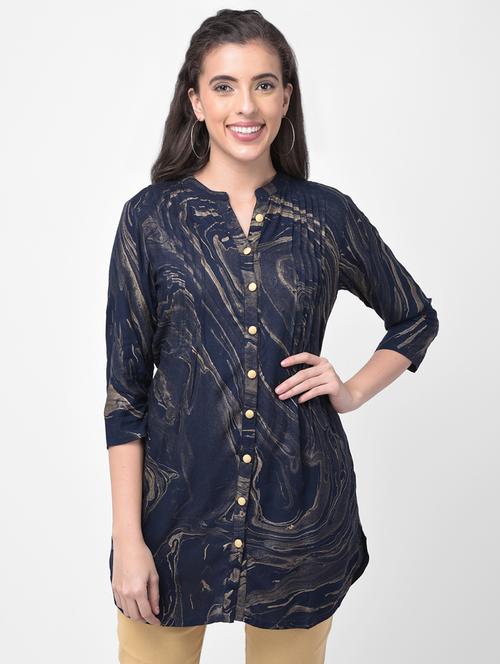 navy printed straight kurti - 17398494 - Very Small Image - 1