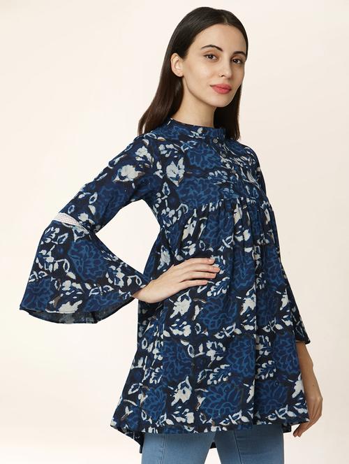 indigo cotton flared kurti - 17399607 - Very Small Image - 1
