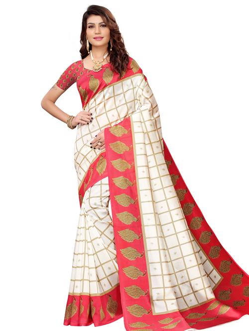 contrast printed saree with blouse - 17399809 - Very Small Image - 1