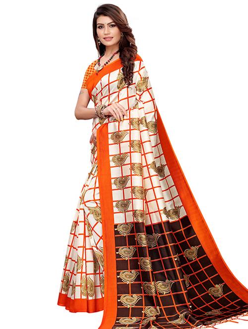 checkered printed saree with blouse - 17400507 - Very Small Image - 1