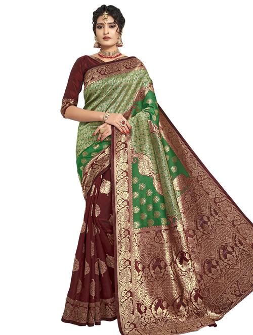 maroon silk paithani saree with blouse - 17400974 - Very Small Image - 1