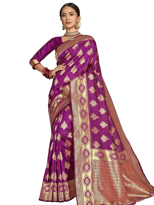 magenta silk paithani saree with blouse - 17400993 - Very Small Image - 1