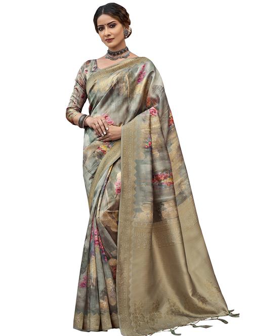 floral printed saree with blouse - 17401023 - Very Small Image - 1