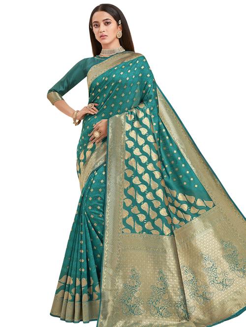 teal paithani saree with blouse - 17401039 - Very Small Image - 1