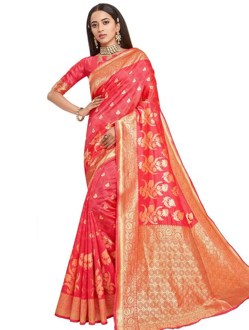 coral paithani saree with blouse - 17401040 - Very Small Image - 1