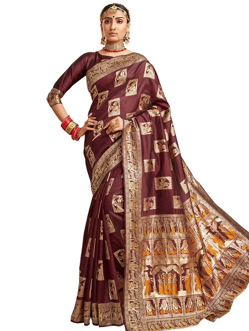 coffee brown paithani saree with blouse - 17401050 - Very Small Image - 1