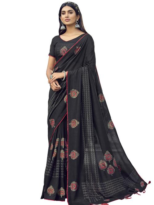 ethnic motif printed saree with blouse - 17401097 - Very Small Image - 1