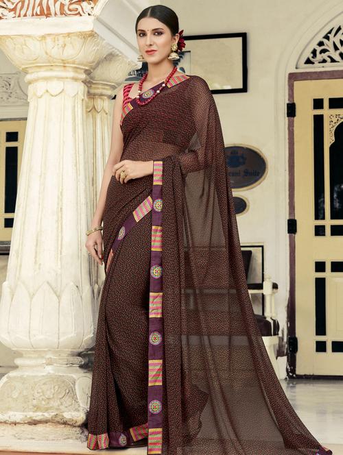 lace bordered printed saree with blouse - 17401106 - Very Small Image - 1