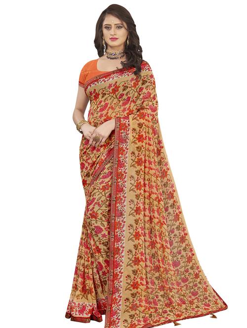 floral printed saree with blouse - 17401113 - Very Small Image - 1
