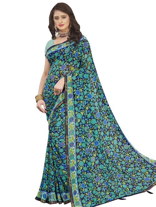 floral printed saree with blouse - 17401120 - Very Small Image - 1