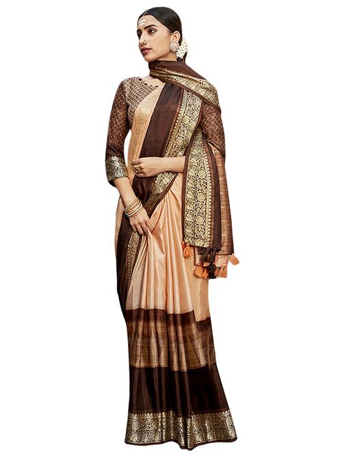 contrast printed saree with blouse - 17401137 - Very Small Image - 1