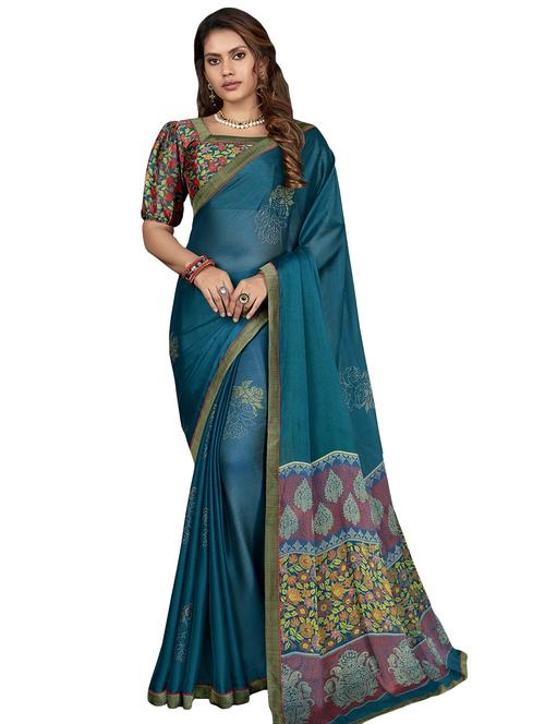 solid printed saree with blouse - 17401150 - Very Small Image - 1