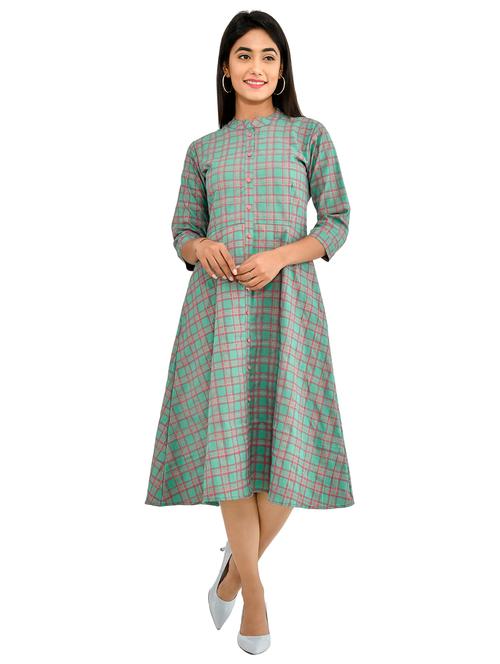 mandarin neck checkered dress - 17401803 - Very Small Image - 1