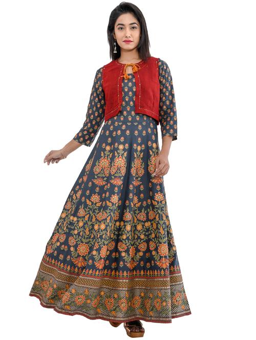 floral anarkali kurta with jacket - 17401807 - Very Small Image - 1