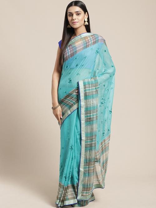 women's embroidered saree with blouse - 17401847 - Very Small Image - 1
