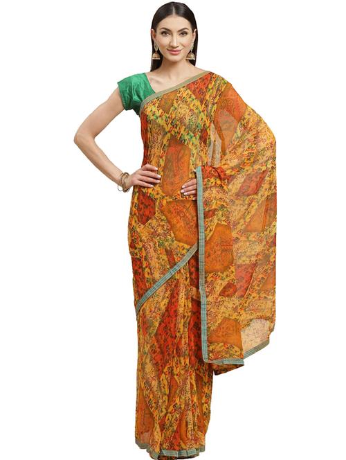floral printed saree with blouse - 17401856 - Very Small Image - 1