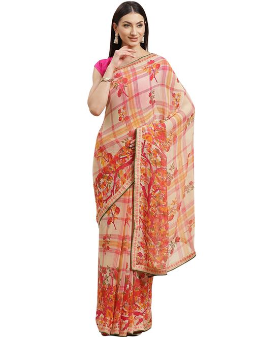 floral printed saree with blouse - 17401861 - Very Small Image - 1