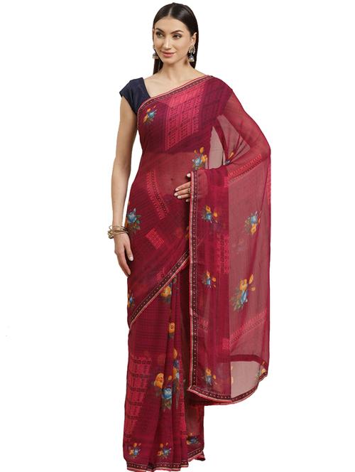 floral printed saree with blouse - 17401865 - Very Small Image - 1