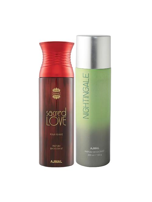 ajmal sacred love for women and nightingale for unisex deodorants each 200ml combo pack of 2 (total 400ml) + 3 testers - 17404111 - Very Small Image - 1