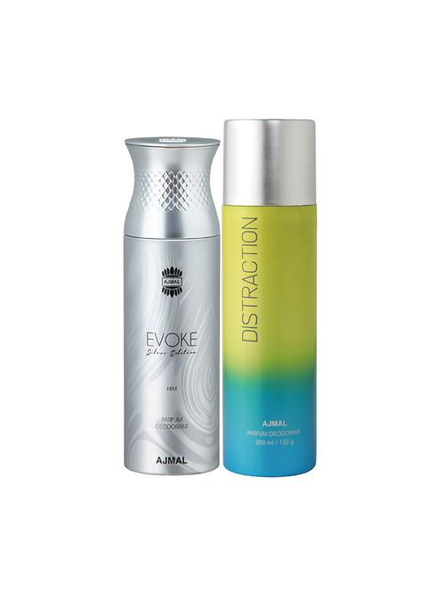ajmal evoke silver edition for him for men and distraction for unisex deodorants combo pack of 2 (total 400ml) + 3 testers - 17404128 - Very Small Image - 1