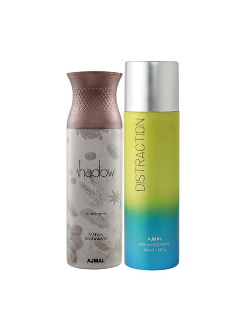 ajmal shadow him for men and distraction for unisex deodorants each 200ml combo pack of 2 (total 400ml) + 3 parfum testers - 17404130 - Very Small Image - 1