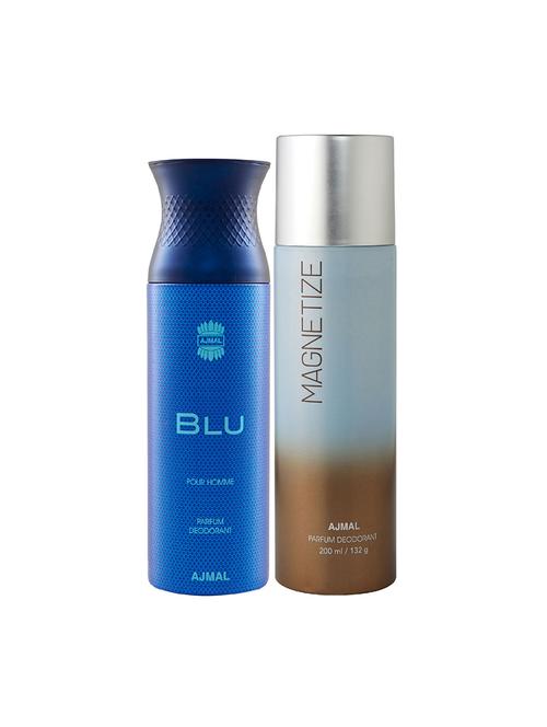 ajmal blu homme for men and magnetize for unisex deodorants each 200ml combo pack of 2 (total 400ml) + 3 parfum testers - 17404135 - Very Small Image - 1