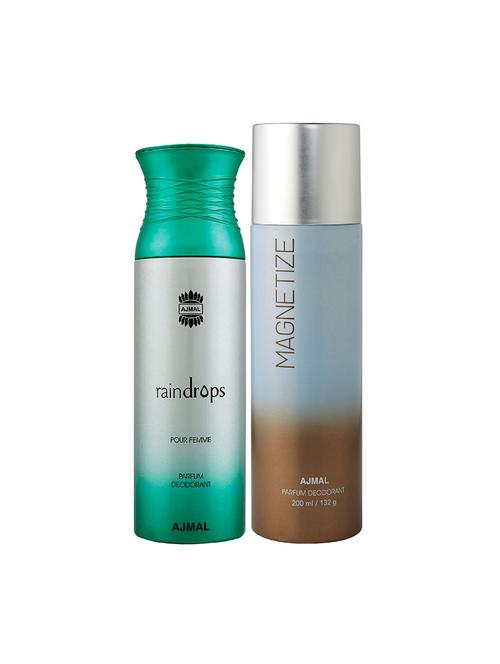 ajmal raindrops femme for women and magnetize for unisex deodorants each 200ml combo pack of 2 (total 400ml) + 3 testers - 17404136 - Very Small Image - 1