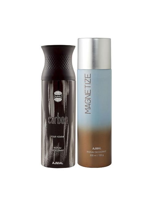 ajmal carbon for men and magnetize for unisex deodorants each 200ml combo pack of 2 (total 400ml) + 3 parfum testers - 17404139 - Very Small Image - 1