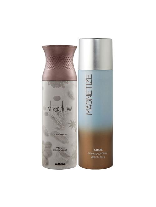 ajmal shadow him for men and magnetize for unisex deodorants each 200ml combo pack of 2 (total 400ml) + 3 parfum testers - 17404142 - Very Small Image - 1