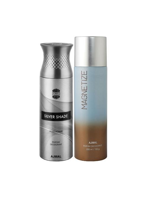 ajmal silver shade for men and magnetize for unisex deodorants each 200ml combo pack of 2 (total 400ml) + 3 parfum testers - 17404143 - Very Small Image - 1