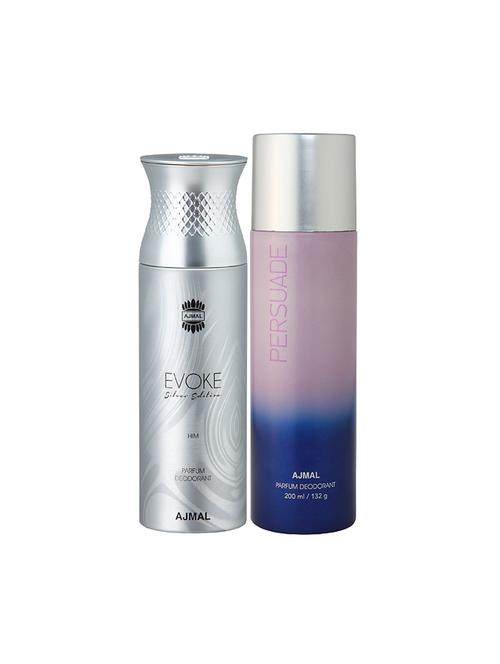 ajmal evoke silver edition for him for men and persuade for unisex deodorants combo pack of 2 (total 400ml) + 3 testers - 17404152 - Very Small Image - 1