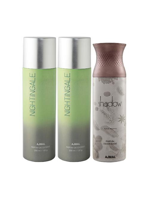 pack of 3 ajmal 2 nightingale for unisex and 1 shadow him for men deodorants each 200ml + 3 testers - 17404166 - Very Small Image - 1
