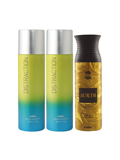 pack of 3 ajmal 2 distraction for unisex and 1 aurum femme for women deodorants each 200ml + 3 testers - 17404173 - Very Small Image - 1