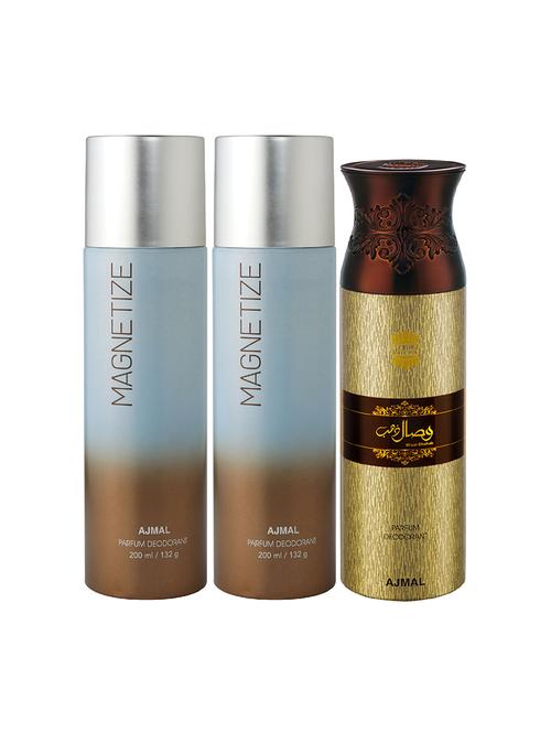 ajmal 2 magnetize for unisex and 1 wisal dhahab for men deodorants each 200ml - 17404192 - Very Small Image - 1