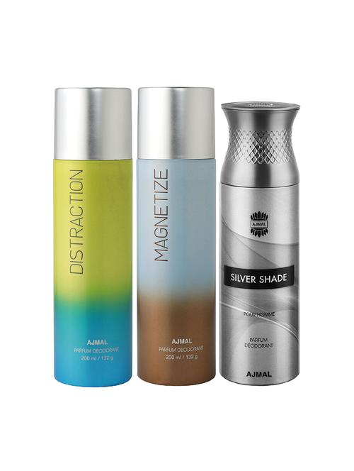 ajmal distraction and magnetize for unisex and silver shade for men deodorants combo pack of 3 (total 600ml) + 3 testers - 17404251 - Very Small Image - 1