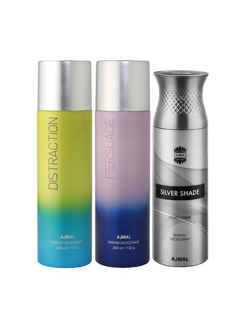 ajmal distraction and persuade for unisex and silver shade for men deodorants combo pack of 3 (total 600ml) + 3 testers - 17404263 - Very Small Image - 1