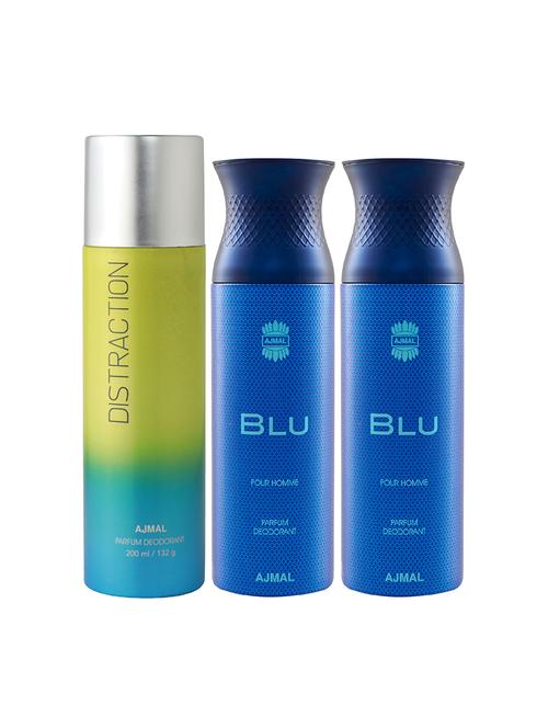 ajmal 1 distraction for unisex and 2 blu homme for men deodorants each 200ml combo pack of 3 (total 600ml) + 3 testers - 17404291 - Very Small Image - 1