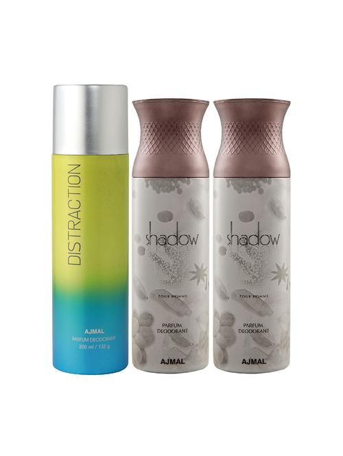 ajmal 1 distraction for unisex and 2 shadow him for men deodorants each 200ml combo pack of 3 (total 600ml) + 3 testers - 17404298 - Very Small Image - 1