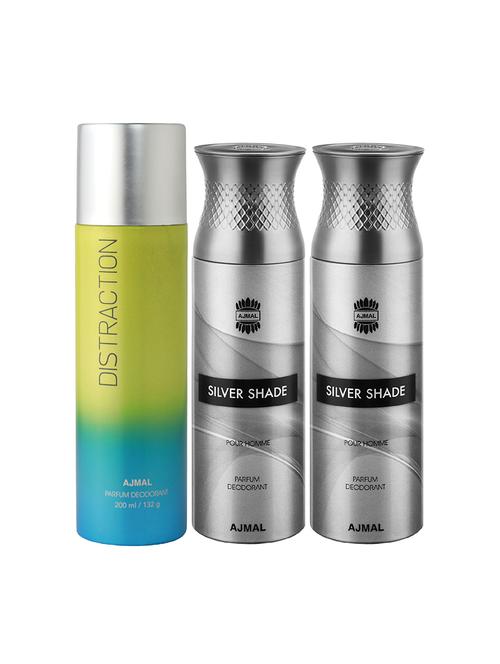 ajmal 1 distraction for unisex and 2 silver shade for men deodorants each 200ml combo pack of 3 (total 600ml) + 3 testers - 17404299 - Very Small Image - 1