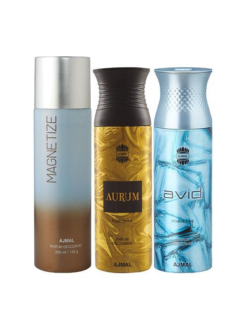 ajmal 1 magnetize for unisex, 1 aurum for women and 1 avid for men deodorants combo pack of 3 (total 600ml) + 3 testers - 17404462 - Very Small Image - 1