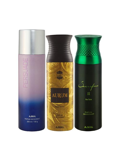 ajmal 1 persuade for unisex, 1 aurum for women and 1 sacrifice ii for men deodorants combo pack of 3(total 600ml)+3 testers - 17404473 - Very Small Image - 1